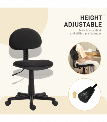 HOMCOM Armless Office Chair with Adjustable Height 360° Swivel Wheels Black