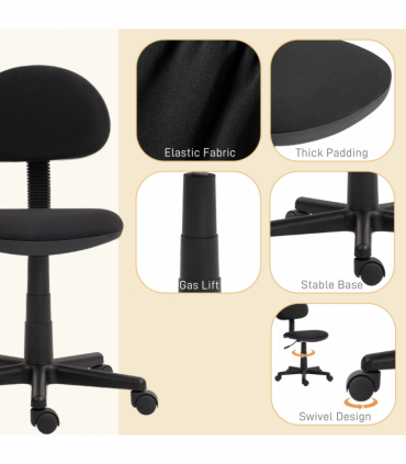 HOMCOM Armless Office Chair with Adjustable Height 360° Swivel Wheels Black
