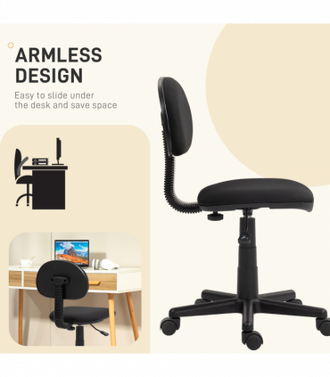 HOMCOM Armless Office Chair with Adjustable Height 360° Swivel Wheels Black