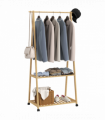 HOMCOM Bamboo Clothes Rail Rack with 2 Storage Shelves, Natural Wood Effect