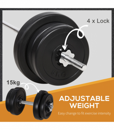 HOMCOM Dumbbells and Barbell Set with 65kg Adjustable Weights for Home Gym