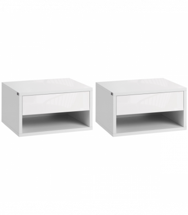 HOMCOM Floating Bedside Table Set of 2 Wall Mounted Nightstand W/ Drawer White