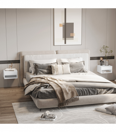 HOMCOM Floating Bedside Table Set of 2 Wall Mounted Nightstand W/ Drawer White