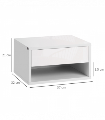 HOMCOM Floating Bedside Table Set of 2 Wall Mounted Nightstand W/ Drawer White