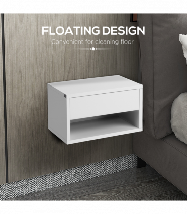HOMCOM Floating Bedside Table Set of 2 Wall Mounted Nightstand W/ Drawer White