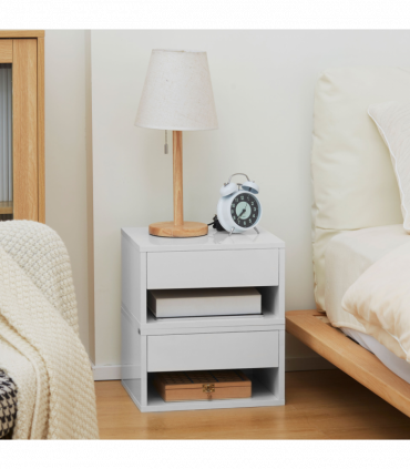 HOMCOM Floating Bedside Table Set of 2 Wall Mounted Nightstand W/ Drawer White