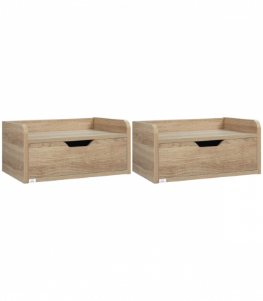 HOMCOM Floating Nightstand Set of 2, Wall Mounted Bedside Table with Drawer