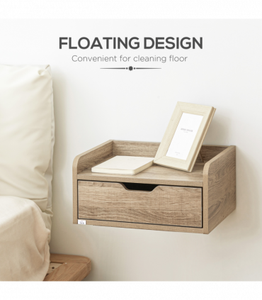 HOMCOM Floating Nightstand Set of 2, Wall Mounted Bedside Table with Drawer