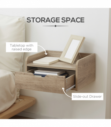 HOMCOM Floating Nightstand Set of 2, Wall Mounted Bedside Table with Drawer