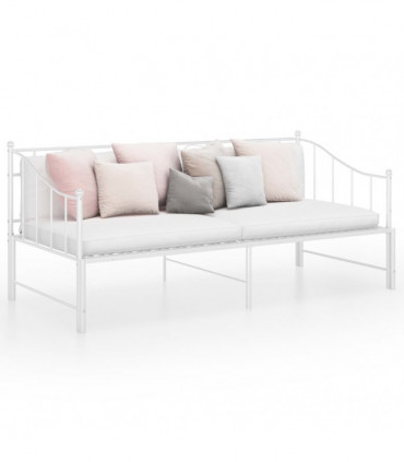 Pull-out Sofa Bed Frame White Metal 90x200 cm