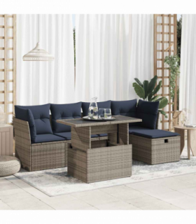vidaXL 6 Piece Garden Sofa Set with Cushions Grey Poly Rattan Acacia
