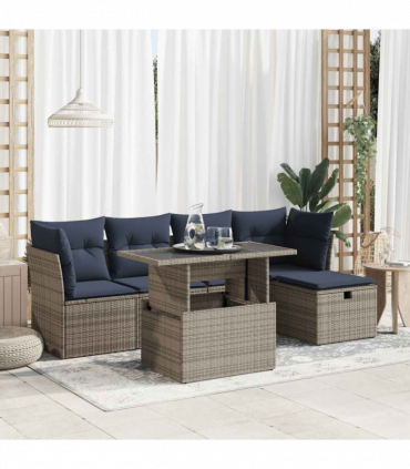 vidaXL 6 Piece Garden Sofa Set with Cushions Grey Poly Rattan Acacia