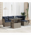 vidaXL 6 Piece Garden Sofa Set with Cushions Grey Poly Rattan Acacia