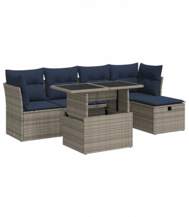 vidaXL 6 Piece Garden Sofa Set with Cushions Grey Poly Rattan Acacia