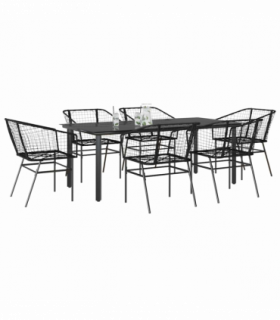 vidaXL 7 Piece Garden Dining Set Black Poly Rattan Glass