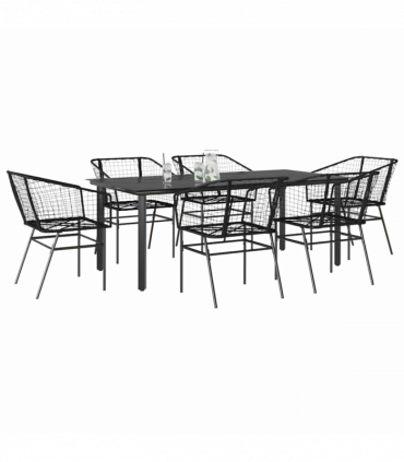 vidaXL 7 Piece Garden Dining Set Black Poly Rattan Glass