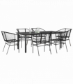 vidaXL 7 Piece Garden Dining Set Black Poly Rattan Glass