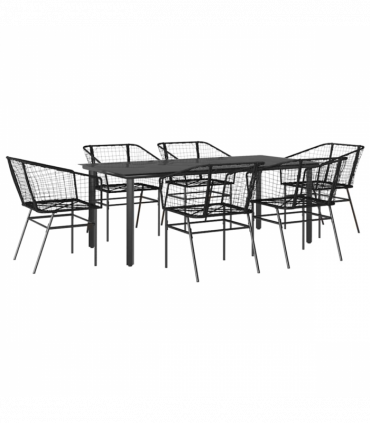 vidaXL 7 Piece Garden Dining Set Black Poly Rattan Glass