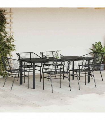 vidaXL 7 Piece Garden Dining Set Black Poly Rattan Glass