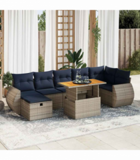 vidaXL 8 Piece Garden Sofa Set with Cushions Grey Poly Rattan Acacia