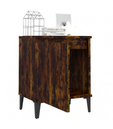 vidaXL Bed Cabinet with Metal Legs Smoked Oak 40x30x50 cm