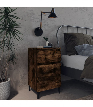 vidaXL Bed Cabinet with Metal Legs Smoked Oak 40x35x69 cm
