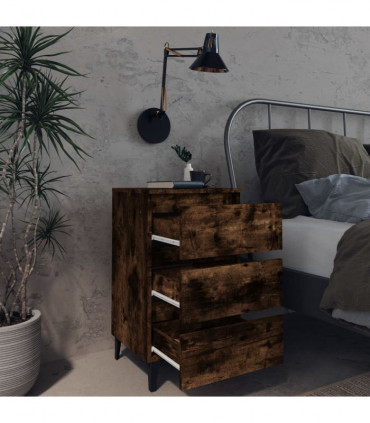 vidaXL Bed Cabinet with Metal Legs Smoked Oak 40x35x69 cm