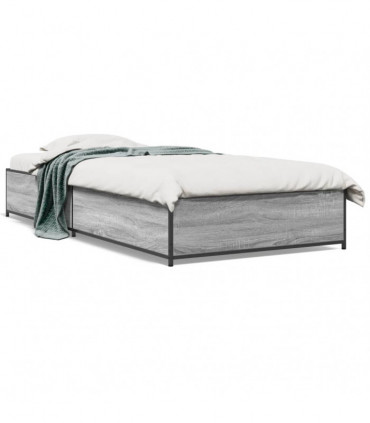 vidaXL Bed Frame Grey Sonoma 90x190 cm Single Engineered Wood and Metal