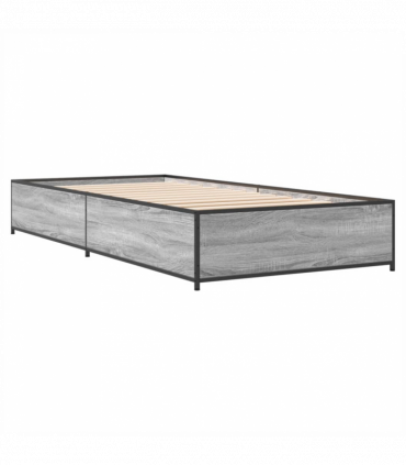 vidaXL Bed Frame Grey Sonoma 90x190 cm Single Engineered Wood and Metal