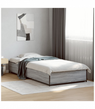 vidaXL Bed Frame Grey Sonoma 90x190 cm Single Engineered Wood and Metal
