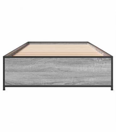 vidaXL Bed Frame Grey Sonoma 90x190 cm Single Engineered Wood and Metal