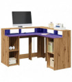 vidaXL Desk with LED Lights Artisian Oak 130x130x91 cm Engineered Wood