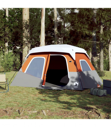 vidaXL Family Tent with LED 6-Person Light Grey and Orange Quick Release