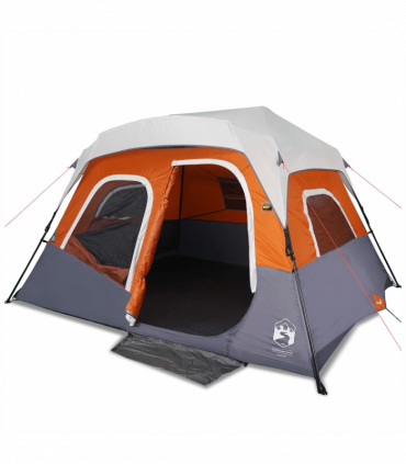 vidaXL Family Tent with LED 6-Person Light Grey and Orange Quick Release