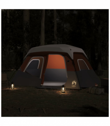 vidaXL Family Tent with LED 6-Person Light Grey and Orange Quick Release