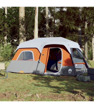vidaXL Family Tent with LED 9-Person Light Grey and Orange Quick Release