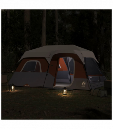 vidaXL Family Tent with LED 9-Person Light Grey and Orange Quick Release