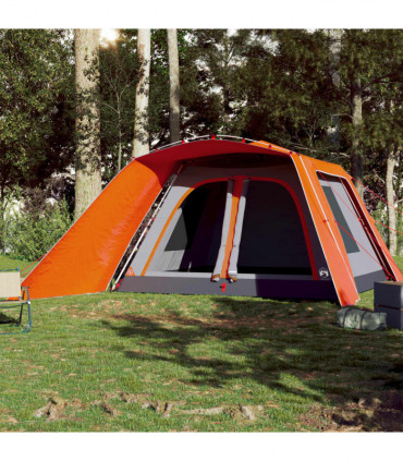 vidaXL Family Tent with Porch 9-Person Grey and Orange Quick Release