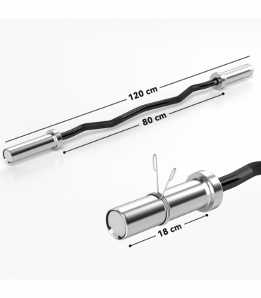 120cm EZ Curl Bar with Spring Clips, Barbell Bar for 5cm Weight Plates, 8kg