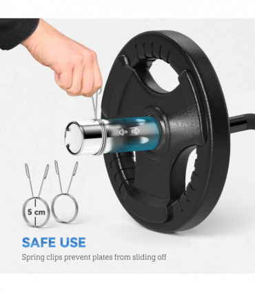 120cm EZ Curl Bar with Spring Clips, Barbell Bar for 5cm Weight Plates, 8kg