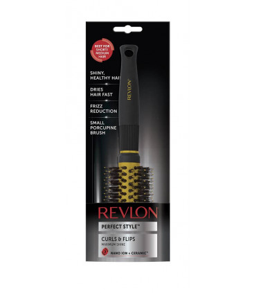 Revlon Ionic Ceramic Curls & Flips Small Round Barrel Blow Dry Hair Brush Nano Anti Bacterial Technology