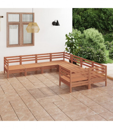 vidaXL 8 Piece Garden Lounge Set Solid Wood Pine Honey Brown