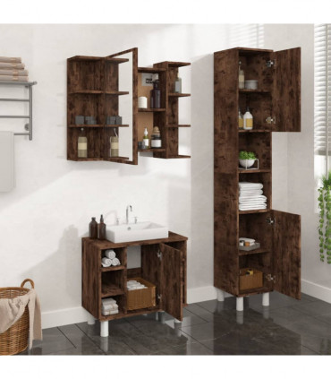 vidaXL 3 Piece Bathroom Cabinet Set Smoked Oak Engineered Wood