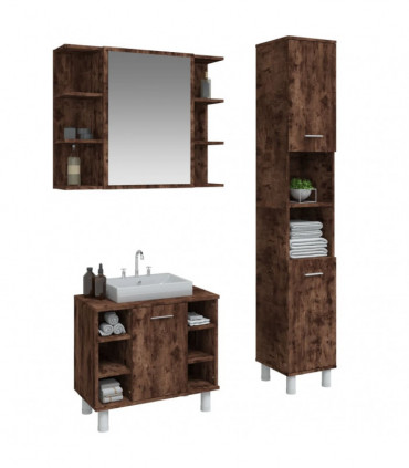 vidaXL 3 Piece Bathroom Cabinet Set Smoked Oak Engineered Wood
