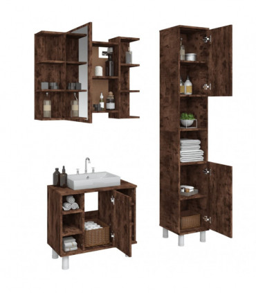 vidaXL 3 Piece Bathroom Cabinet Set Smoked Oak Engineered Wood