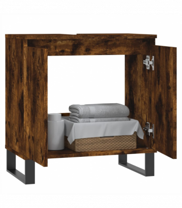 vidaXL Bathroom Cabinet Smoked Oak 58x33x60 cm Engineered Wood
