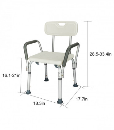 Medical Bathroom Safety Shower Tub Aluminium Alloy Bath Chair Bench with Back & Handle White