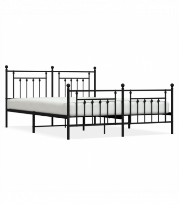 vidaXL Metal Bed Frame with Headboard and Footboard Black 160x200 cm