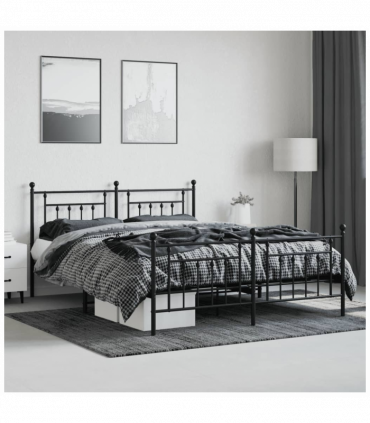 vidaXL Metal Bed Frame with Headboard and Footboard Black 160x200 cm
