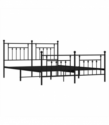 vidaXL Metal Bed Frame with Headboard and Footboard Black 160x200 cm